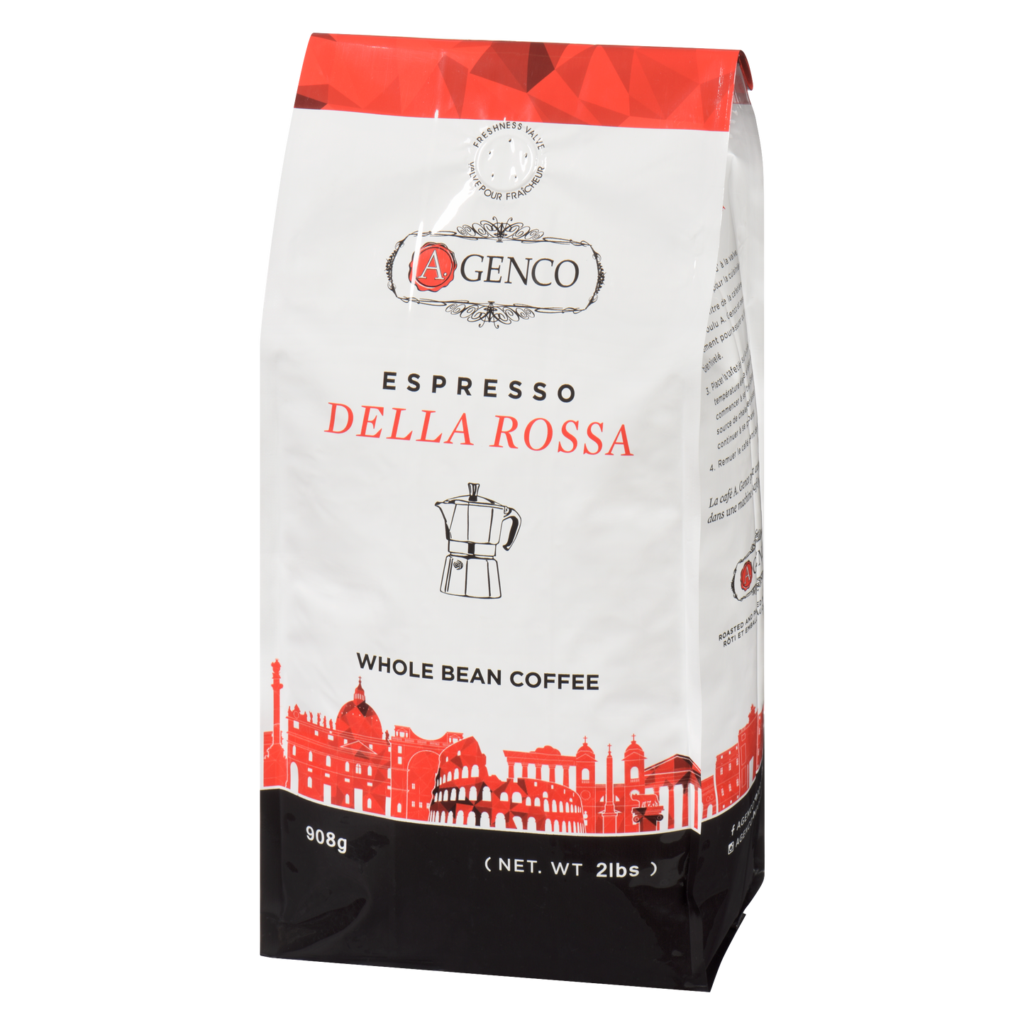 Whole Bean A.Genco Della Rossa Espresso Coffee - Value Sized Italian Espresso - 908 Grams